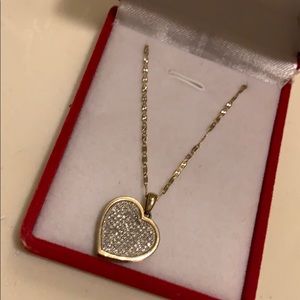 10k Gold Diamond Necklace. Heart Shaped Pendant.